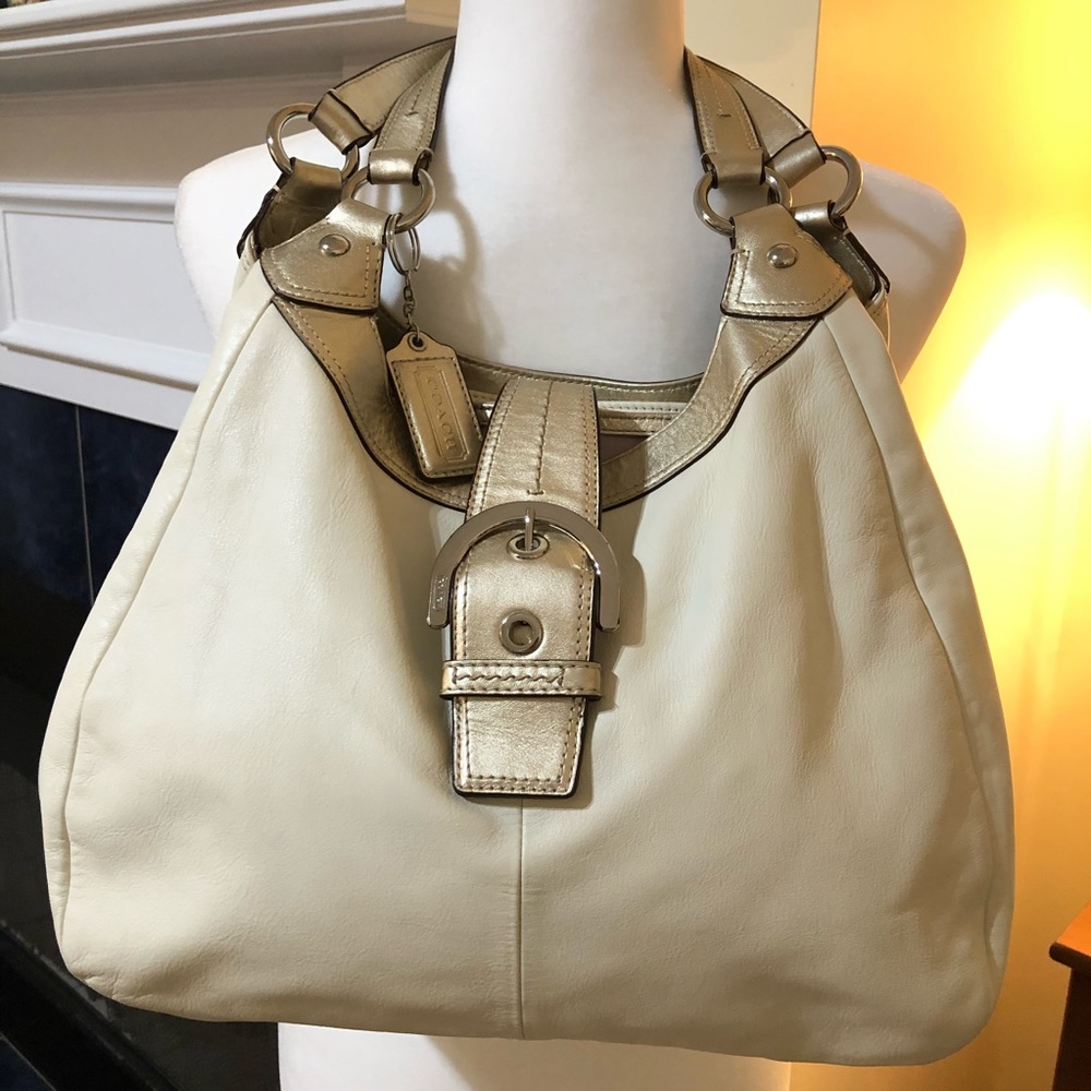 Coach Handbag Soho Lynn Gold White Leather Hobo
